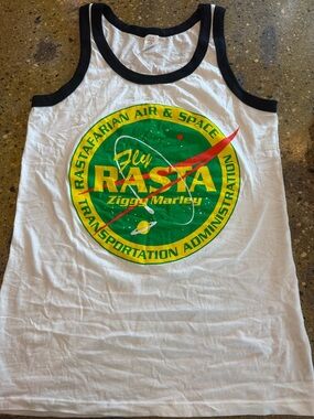 Rasta Ziggy Marley 'Fly Rasta' Tank Top - White with Black Trim